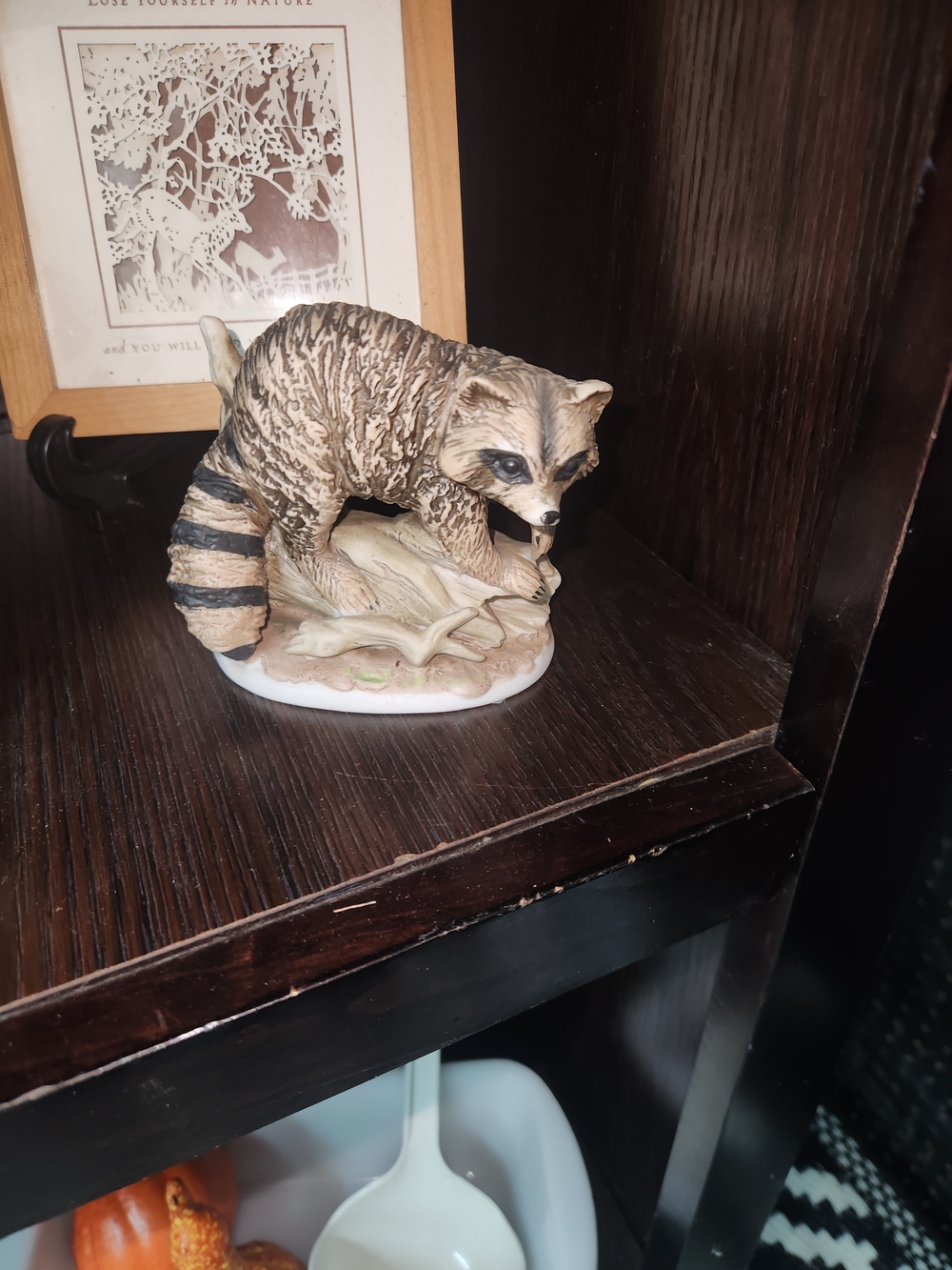 Hand-Painted Raccoon Figurine in Brown and Black
